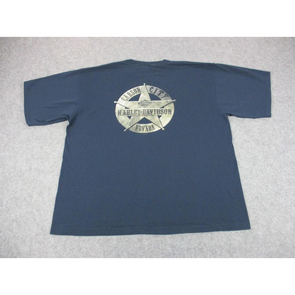 VINTAGE Harley Davidson Shirt Mens 2XL XXL Blue Carson City Sheriff Flame Pocket